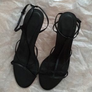 Zara black leather high heeled strappy sandals